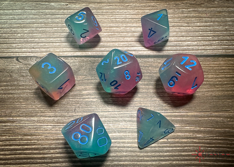 Chessex Gemini Gel Green-Pink/blue Luminary 7-Die Set