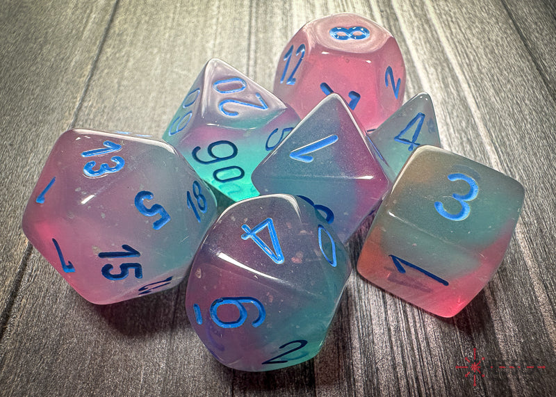 Chessex Gemini Gel Green-Pink/blue Luminary 7-Die Set